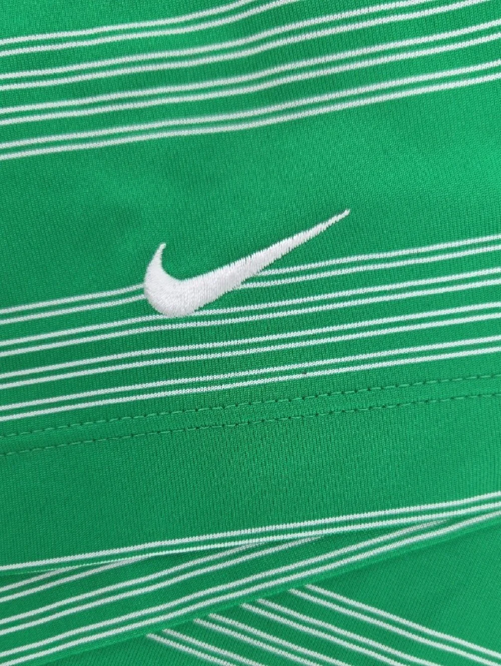 Nike Women's Green Striped Golf Polo with Yellow Oregon DUCKS